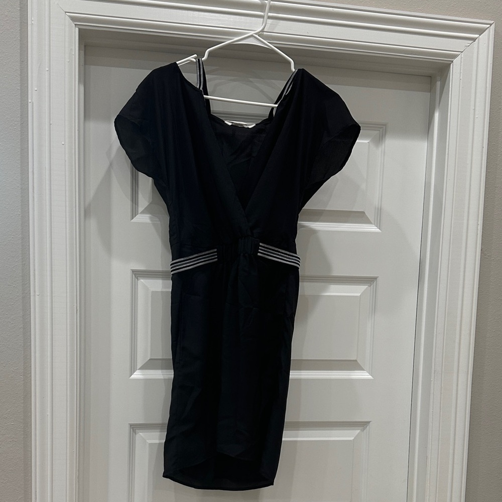 BCBGeneration Black Mini Dress with Striped Accents